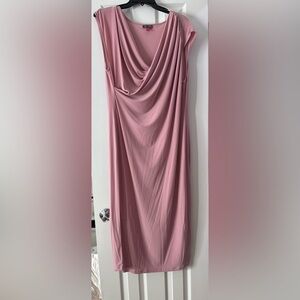 Vince Camuto Pink Ruched Midi Dress with Cowl Neck